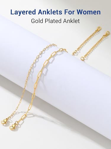 PROSTEEL Ankle Bracelets for Women, Silver/Gold/Black, Waterproof Anklets | Waterproof, Stainless Steel, Summer Beach Jewelry, Durable & No Tarnish, Come with Gift Box, 8-10.5" Adjustable, Plus Size - color: K: gold-paperclip chain(2pcs)