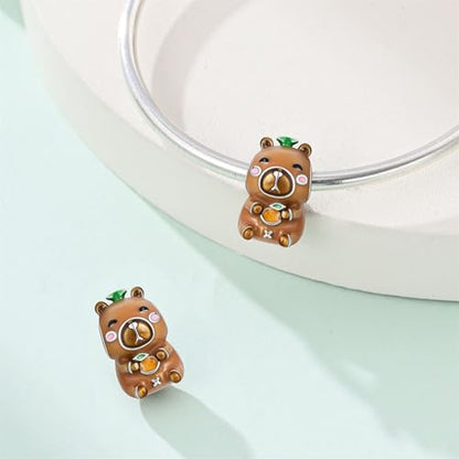 925 Sterling Silver Bead Charm for Pandora Bracelets and Necklaces,Pink Bow Cherry Butterfly Blue Ocean Pendant Bead Charms Jewelry Present Valentines Gifts for Wife/Girlfriend Women - style: Cute Capybara Charm