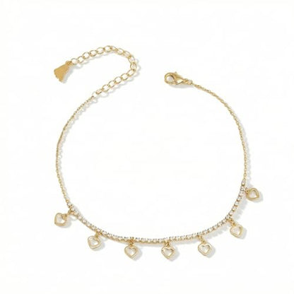 Silver Heart Charm Link Anklet for Women, Adjustable Handmade Cubic Zirconia Stackable Waterproof Summer Beach Chain Anklets Jewelry Accessories Gift - color: Gold Hollowed Heart