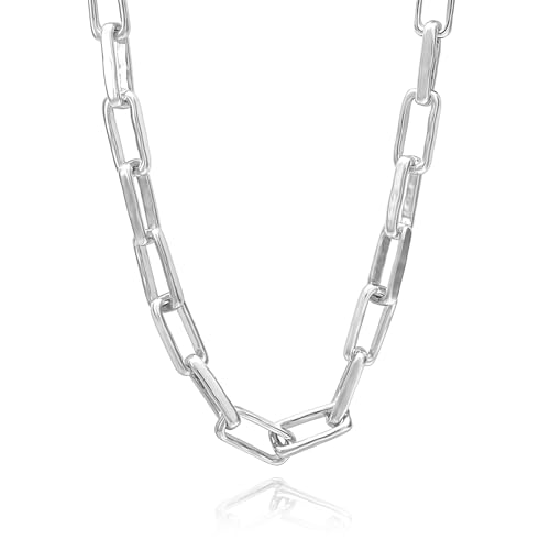 COBI Paperclip Chain Necklace for Women,Beaded Necklace,18K Gold /925 Sterling Silver Plated,Chunky Link Chain Necklace for Daily Wear,Ideal Gift for Her 17" - style: Paperclip-Sliver