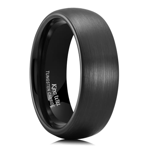 King Will Wedding Band for Men Women, 2/4/6/7/8mm Domed Matte Brushed Tungsten Carbide Rings, Solid/Dual Color Engagement Rings, Comfort Fit - color: Black-7mm