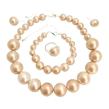 White Faux Pearl Necklace and Earrings Set Big Large Pearl Bead Ball Beaded Choker Necklace Black Pink Pearls Statement Bracelet Ring for Women - color: champagne