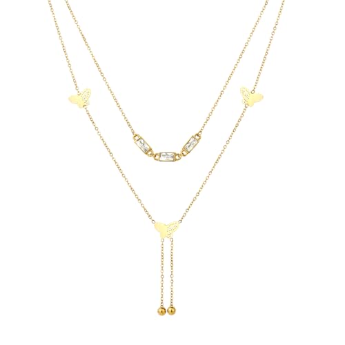 Emerald Cut Y Shaped Necklace for Women 18K Gold Plated Double Layered Y Lariat Necklace Jewelry Gift - color: Style11-White