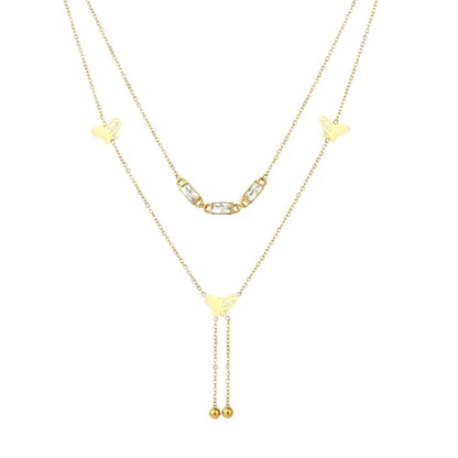 Emerald Cut Y Shaped Necklace for Women 18K Gold Plated Double Layered Y Lariat Necklace Jewelry Gift - color: Style11-White