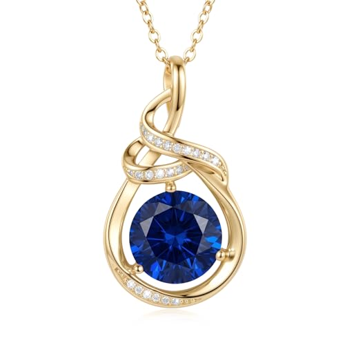 Teardrop Birthstone Necklace for Women 14K Gold/White Gold Elegant Ribbon Pendent Anniversary Love Birthday Gifts for Mom Women, 18"+2" Inches - color: Gold-09-Sept Birthstone