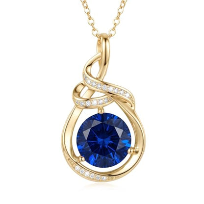 Teardrop Birthstone Necklace for Women 14K Gold/White Gold Elegant Ribbon Pendent Anniversary Love Birthday Gifts for Mom Women, 18"+2" Inches - color: Gold-09-Sept Birthstone