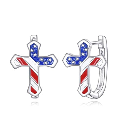 Blue Evil Eye/Celtic/Owl/Moonstone/Paw Print/Cubic Zirconia Hoop Earrings for Women 925 Sterling Silver Women Earrings Jewelry - style: American Flag