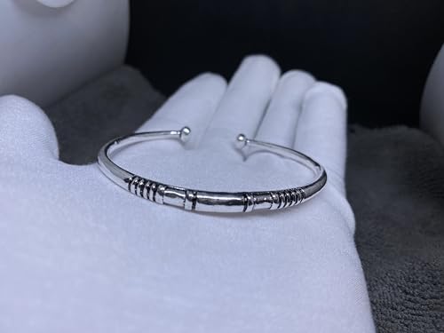 Solid 925 Sterling Silver Tribal Cuff Oxidized Torque with Engraved Geometric Pattern Ethnic Boho Handmade Bracelet Size 7 Inches and Adjustable