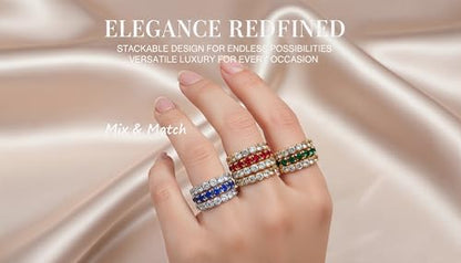 Sparkling Rhinestone Ring Set Trendy Elastic Rhinestone Crystal Stretch Ring Stackable Jewelry for Women Girls - color: 20 Colors in One
