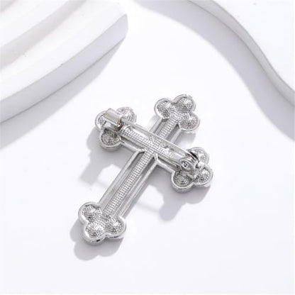 Sparkle Crystal Holy Cross Brooch for Women Men Sparkle Dainty Rhinestones Cross Lapel Pin Men's Tie Pins Christian Religious Faith Cubic Zirconia Wedding Brooches Suit Clothing Accessories Jewelry