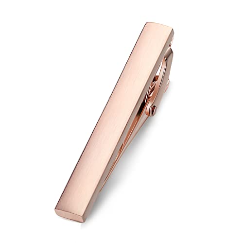 HONEY BEAR 1.57" Skinny Tie Clip Bar for Men Steel Business Wedding Gift | Classic Minimalist, Steel-Plated Copper Base, Gift-Boxed, Thickened, Rounded Corners, Easy to Slide On, No Snag or Wrinkle - style: Brushed Rose Gold 4cm