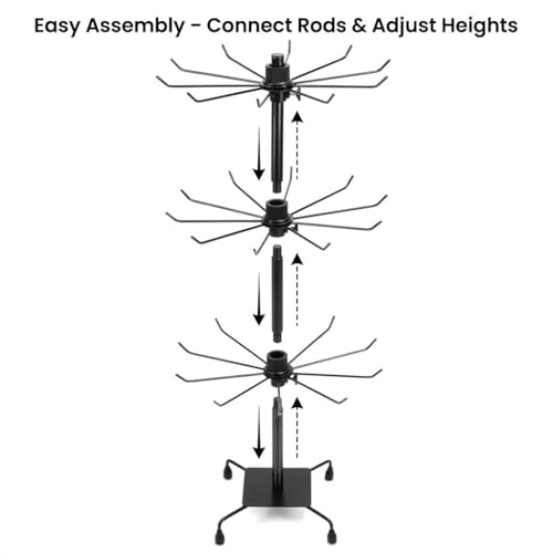 QWORK 3-Tier Rotating Metal Jewelry Display Stand – Adjustable Tabletop Holder for Necklaces, Earrings & Key Rings - size: 1 Pack