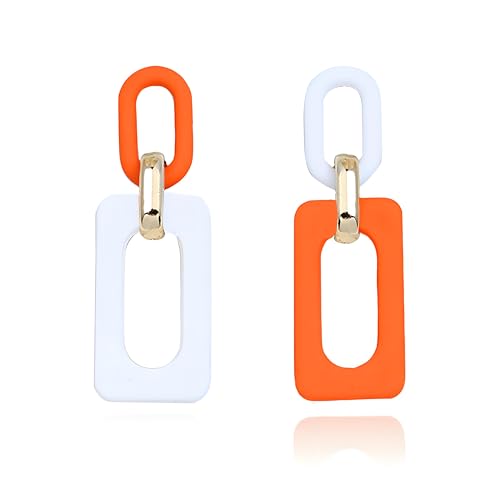 Geometric Square Earrings for Women Lightweight Colorful Color Block Acrylic Chunky Geometric Rectangle Oval Link Chain Statement Earring - style: White Orange -R