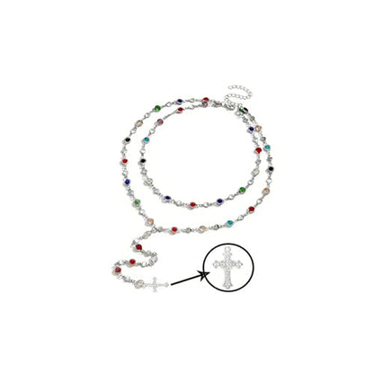 Colorful Crystal Long Necklace for Women Dainty Boho Y-Shaped Color Bead Necklaces Sparkly Rhinestone Pendant Layered Gold Long Chain Choker Good Luck Trend Jewelry Gift Jewelry - color: Cross+Double Silver