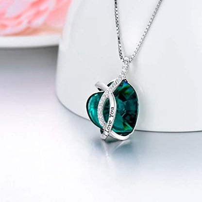 AOBOCO I Love You Sterling Silver 12 Birthstone Heart Pendant Necklace Embellished with Crystals from Austria, Mother's Day Anniversary Birthday Jewelry Christmas Gifts for Women Grandma Nana - color: F-May