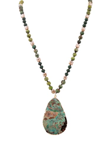 MINACHI Handmade Agate Pebble Pendant with Crystal Beads, Random Stone Shape, Vintage Women's Jewelry - style: Necklace NECK.007