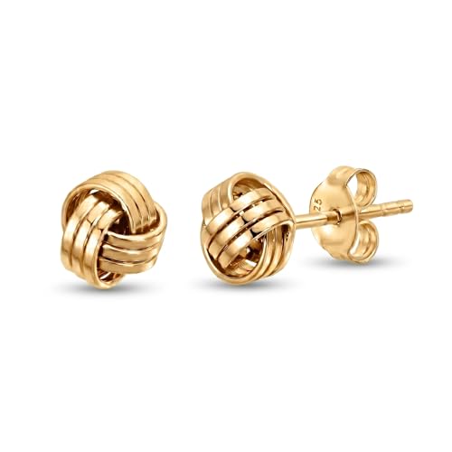 Solid 925 Sterling Silver 5mm Love Knot Stud Earrings | Gold Plated Classic Love Knot Twist | Hypoallergenic | Secure Friction Back Closure | High Polished Stud Earrings - color: Yellow Gold