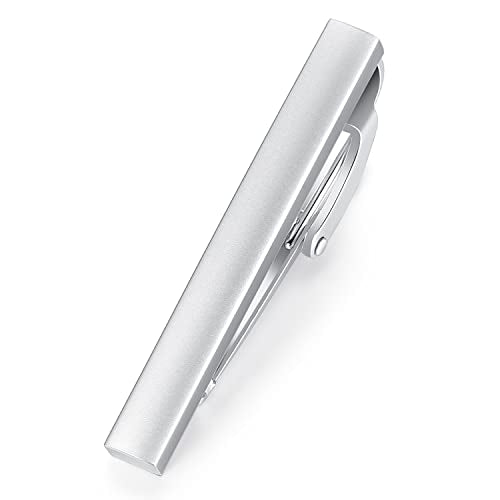 HONEY BEAR 1.57" Skinny Tie Clip Bar for Men Steel Business Wedding Gift | Classic Minimalist, Steel-Plated Copper Base, Gift-Boxed, Thickened, Rounded Corners, Easy to Slide On, No Snag or Wrinkle - style: Matte Silver 4cm
