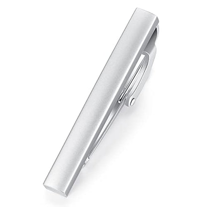 HONEY BEAR 1.57" Skinny Tie Clip Bar for Men Steel Business Wedding Gift | Classic Minimalist, Steel-Plated Copper Base, Gift-Boxed, Thickened, Rounded Corners, Easy to Slide On, No Snag or Wrinkle - style: Matte Silver 4cm