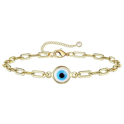 Fesciory Evil Eye Bracelet for Women, Gold Plated Adjustable Chain Jewelry | Blue Evil Eye Charm Bracelet, Lucky Amulet Symbolism, Dainty Adjustable Chain, Daily wear, Jewelry gifts - color: Gold-7