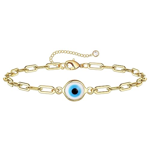 Fesciory Evil Eye Bracelet for Women, Gold Plated Adjustable Chain Jewelry | Blue Evil Eye Charm Bracelet, Lucky Amulet Symbolism, Dainty Adjustable Chain, Daily wear, Jewelry gifts - color: Gold-7