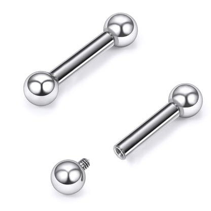 16G-2G ASTM F136 Titanium Internally Threaded Nipple Tongue Rings Piercing Jewelry Straight Industrial Earring Barbell G23 Titanium Nipple Tongue Bars Piercing Jewelry for Women Men 12MM-40MM - style: 8G, 12mm Length, 6mm Ball