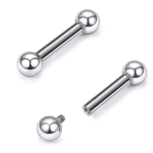 16G-2G ASTM F136 Titanium Internally Threaded Nipple Tongue Rings Piercing Jewelry Straight Industrial Earring Barbell G23 Titanium Nipple Tongue Bars Piercing Jewelry for Women Men 12MM-40MM - style: 12G, 12mm Length, 5mm Ball