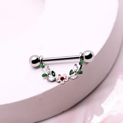 2pcs 14G Nipple Rings Flower Nipple Bars Surgial Steel 316L Nipple Piercing Jewelry Heart Nipple Barbell for Women - color: white f