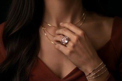 Gold Oval Rose Quartz Ring - Raw Faceted Pink Gemstone Ring - Handmade Prong Setting Jewelry