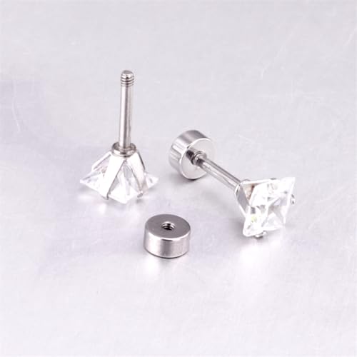 18G Princess Cut Clear Cubic Zirconia Cartilage Small Stud Earrings for Men Women Square Barbell Tragus Helix Screw Sleeper Surgical Steel Flat Back Piercing Studs Hypoallergenic 3 Pairs 3-5mm - color: Silver
