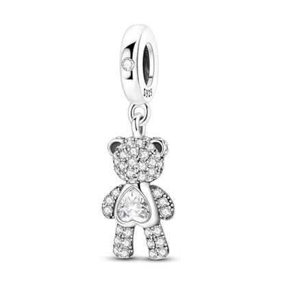 Hapour 925 Sterling Silver Charms for Bracelet Necklace Dangle Pendant Bead | Bear Charm, Elephant Zebra Cat Dream catcher Family Birthday European Jewelry Charm, For Women Mom - color: Silver CZ Bear