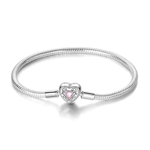 MULA 925 Sterling Silver Snake Chain Charm Bracelet Butterfly Heart Clover with 5A Cubic Zirconia Bracelets for Women - color: Retro Heart