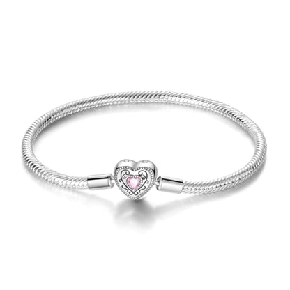 MULA 925 Sterling Silver Snake Chain Charm Bracelet Butterfly Heart Clover with 5A Cubic Zirconia Bracelets for Women - color: Retro Heart