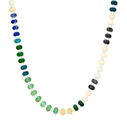 Colorful Beaded Choker Necklaces for Women | Large Natural Stone Bead, Boho Beach Necklace, Trendy Jewelry Gifts, 4 Style, 16+3 in - color: 03-Colorful-Blue