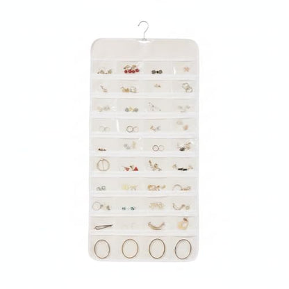 Hanging Jewelry Organizer, Vertical Closet Storage with Clear Pockets for Necklaces and Earrings, Polyester Roll-Up Bag (1 PC) - color: White