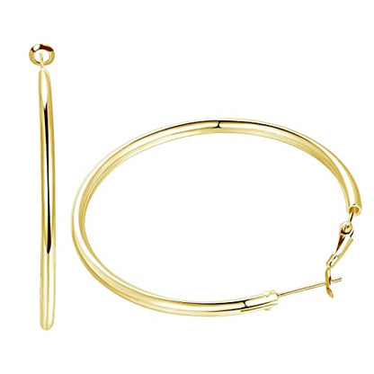 3 Pairs Sterling Silver Large Hoop Earrings Set for Women 40 50 60MM | 14K White Gold Plated, Hypoallergenic - style: I: Gold 30mm 40mm 50mm