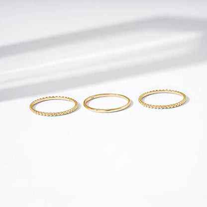Amazon Essentials 14K Gold or Rhodium Plated Sterling Silver Stacking Ring Set of 3 - color: Yellow Gold, size: 5