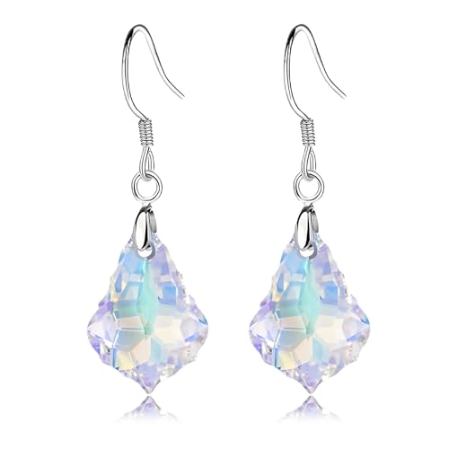 Austrian Crystal Baroque Drop Dangle Earrings for Women 925 Sterling Silver Hook Hypoallergenic Jewelry - color: Aurora Borealis