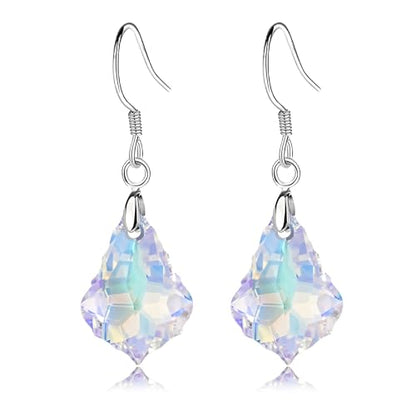 Austrian Crystal Baroque Drop Dangle Earrings for Women 925 Sterling Silver Hook Hypoallergenic Jewelry - color: Aurora Borealis