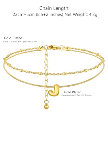ChainsProMax Initial Ankle Bracelets for Women, Waterproof Anklets Bracelet Adjustable Summer Beach Women Foot Jewelry, Stainless Steel/Gold Plated-Send Gift Box/Letter A-Z - color: Gold Plated-J