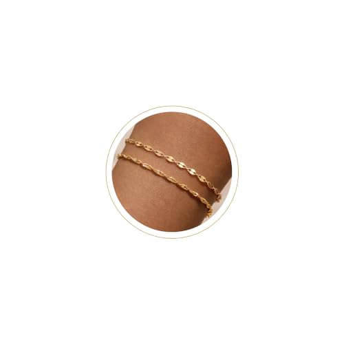 Moodear Gold Bracelets for Women, 2PCS Dainty 14K Gold Plated Link Chain | Waterproof Non Tarnish Jewelry, Adjustable Gold Plated Link & Bead Chain, Perfect for Daily Wear, Vacation Outfits & Gifts - color: gold-7