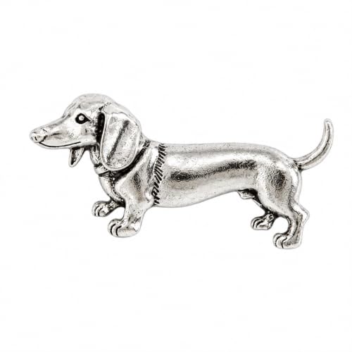 Silver Dog Brooch Alloy Dachshund Pin Vintage Textured Animal Lapel Brooch for Coat Scarf Bag Fashion Jewelry