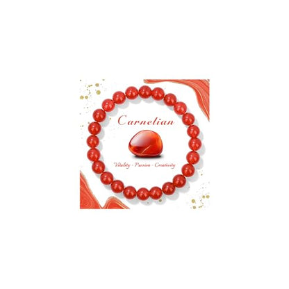 Raicegs 4 6 8MM Beaded Bracelets Healing Crystal Bracelet for Women Men Natural Stone Handmade Stretch Bracelet Reiki Spiritual Jewelry - color: Carnelian, size: 8mm