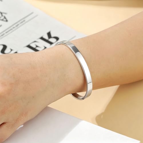 Waterproof Gold Bangle Bracelet sets for Women, 18K Gold PVD Plated Stainless Steel Stackable Bracelets Non Tarnish Oval Design, Minimalist Trendy Premium Jewelry - color: Silver