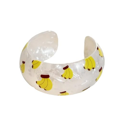 Chunky Fruit Acrylic Cuff Bangle Bracelet for Women, Colorful Strawberry Banana Cherry Watermelon Resin Acetate Wide Open Statement Jewelry Geometric Wristband Bracelets Summer Beach Jewelry - style: Banana