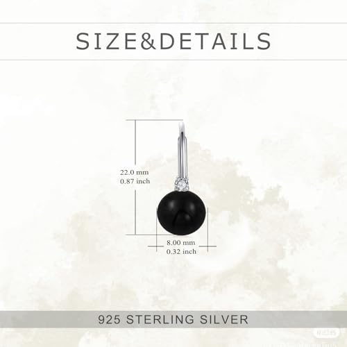 TIGER RIDER Pearl Earrings 925 Sterling Silver Leverback Hypoallergenic Drop Earring Jewelry for Women Birthday Gifts - style: Black Onyx