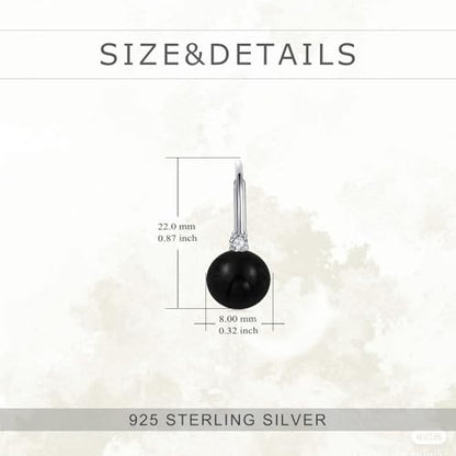 TIGER RIDER Pearl Earrings 925 Sterling Silver Leverback Hypoallergenic Drop Earring Jewelry for Women Birthday Gifts - style: Black Onyx