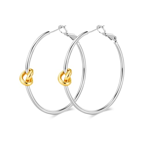 Large Gold Knot Hoop Earrings for Women 18K Gold Hoop Earrings Statement Lightweight Hoops Trendy Gold Hoops Earrings Jewelry - color: B-Big Hoop Earrings-Silver 02