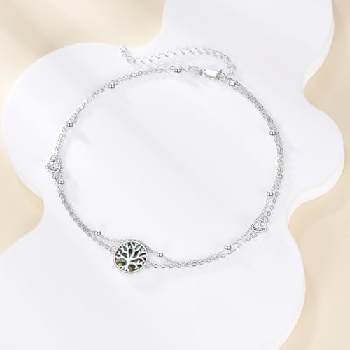 925 Sterling Silver Layered Anklet for Women Adjustable Multilayer Beach Anklet Bracelet - style: Tree of Life