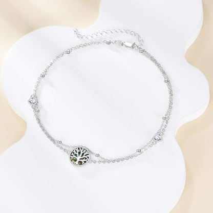925 Sterling Silver Layered Anklet for Women Adjustable Multilayer Beach Anklet Bracelet - style: Tree of Life